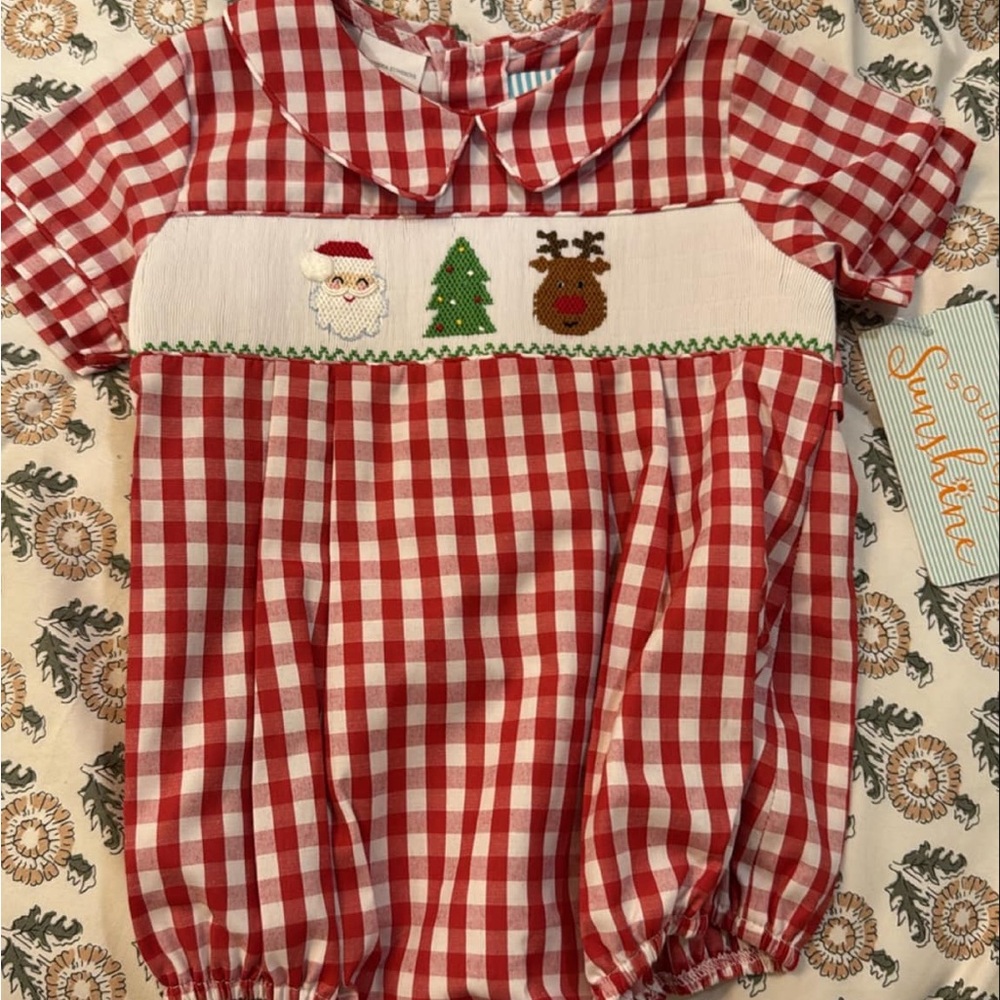 Southern sunshine smocked Christmas bubble, boys 12m, classic whimsy